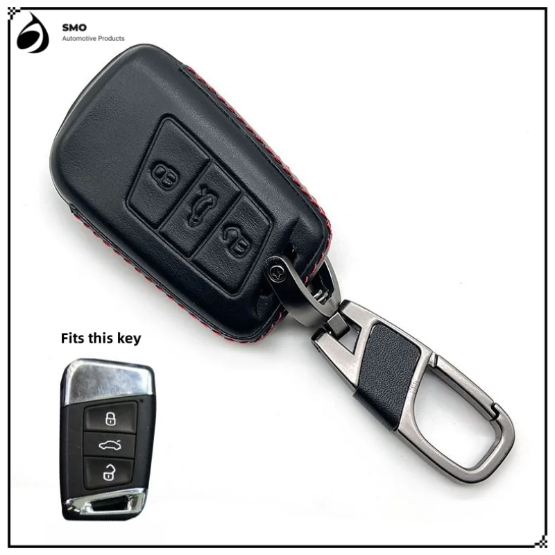 For Volkswagen Maiteng B8 Leather Key Cover Passat B5 Smart Three-key Key Bag Cowhide Protective Cover Chain Buckle