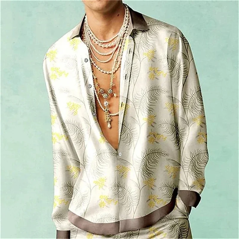 2025 Summer Men's Long Sleeve Shirt, 3D Printed Collar Shirt, Men's and Women's Fashion Shirt, Classic Collar Design,