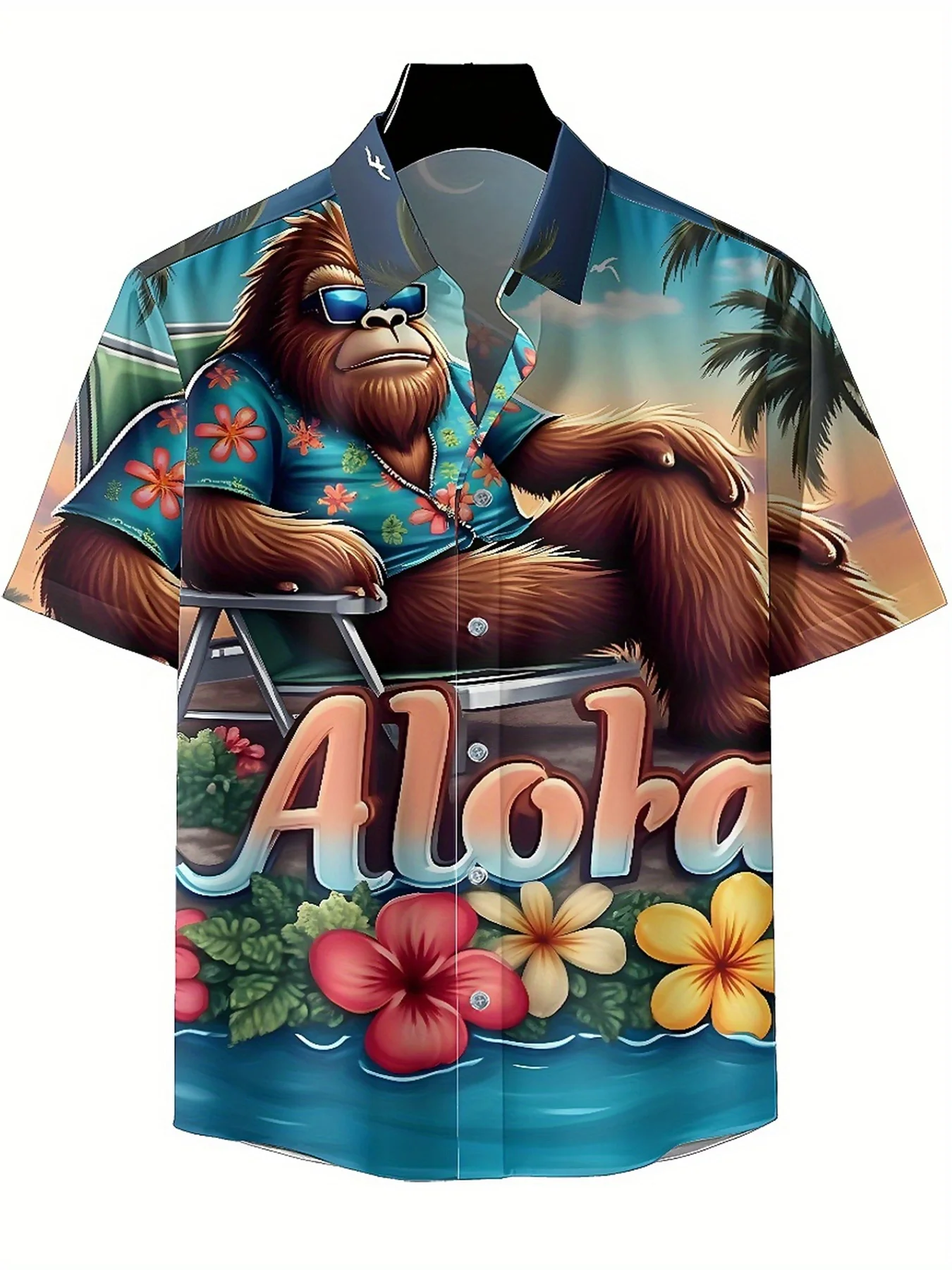 Men's Plus Size Hawaiian ShirtsTropical Style Gorillapattern,New in Summer Fashion Tops,Hip Hop Rock Streetwear
