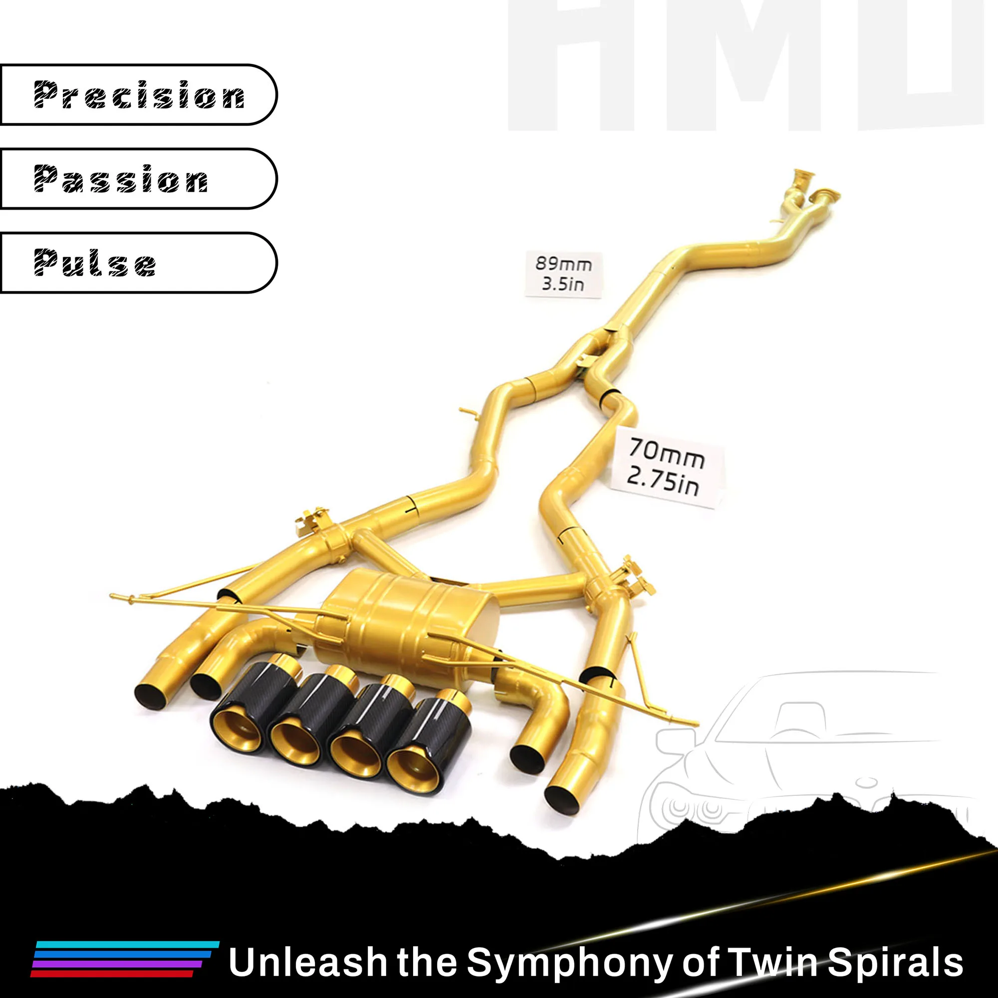 

HMD Customization TC4 Catback выхлопная система для BMW M3 M4 G8X однотрубный Catback с золотой керамикой 70 мм труба OEM клапан