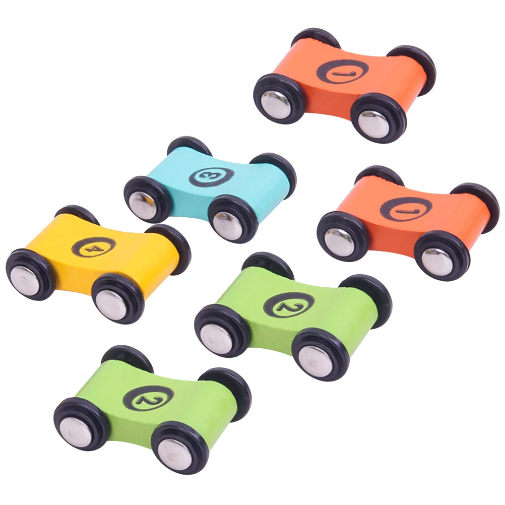 6 Pcs Mini Race Car Infant Cognitive Toys Wooden Model Puzzle Scratch-free Racing Bamboo