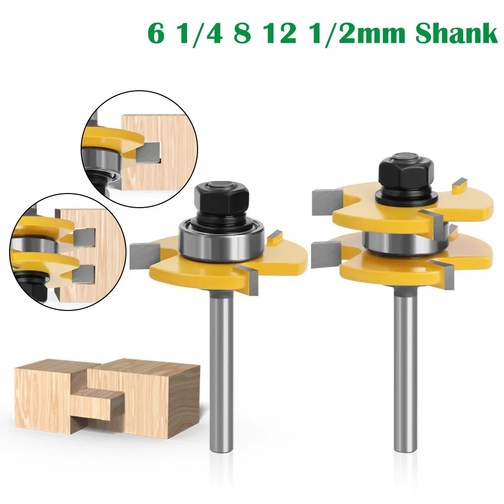 Tongue and Groove Router Bit Set 6-handle 1/4-handle 8-handle 12-handle 1/2-handle Three-tooth T-shaped Tenon Knife