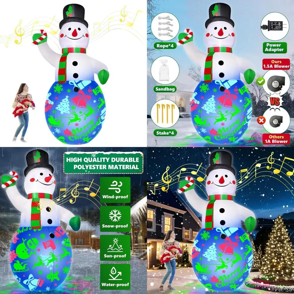 

Giant 12FT Snowman Christmas Inflatable with Music, Rotating & 3-Color LED Lights - Outdoor Holiday Decor