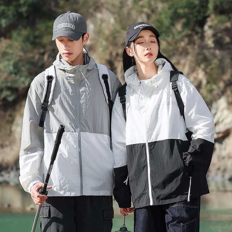 سترة واقية من الشمس من الحرير الجليدي - ملابس صيفية وخفيفة الوزن للحماية من الشمس للرجال في الهواء الطلق سريعة الجفاف مع سترة ومعطف بغطاء للرأس