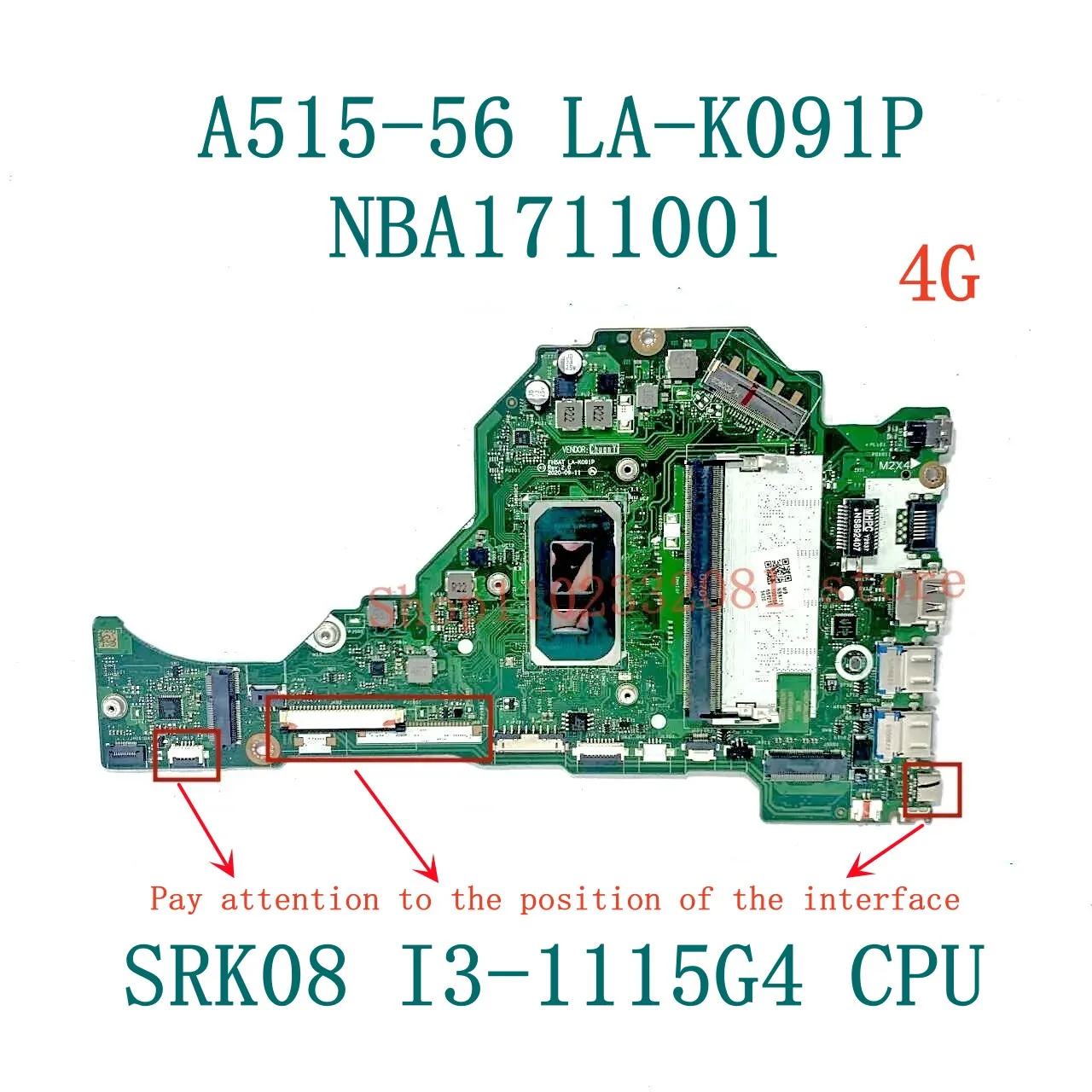 Mainboard LA-K091P NBA1711001/NBA1711005 For Acer A515-56 A515-56G Laptop Motherboard With I3-1115G4/I7-1165G7 CPU 4GB 100% Test