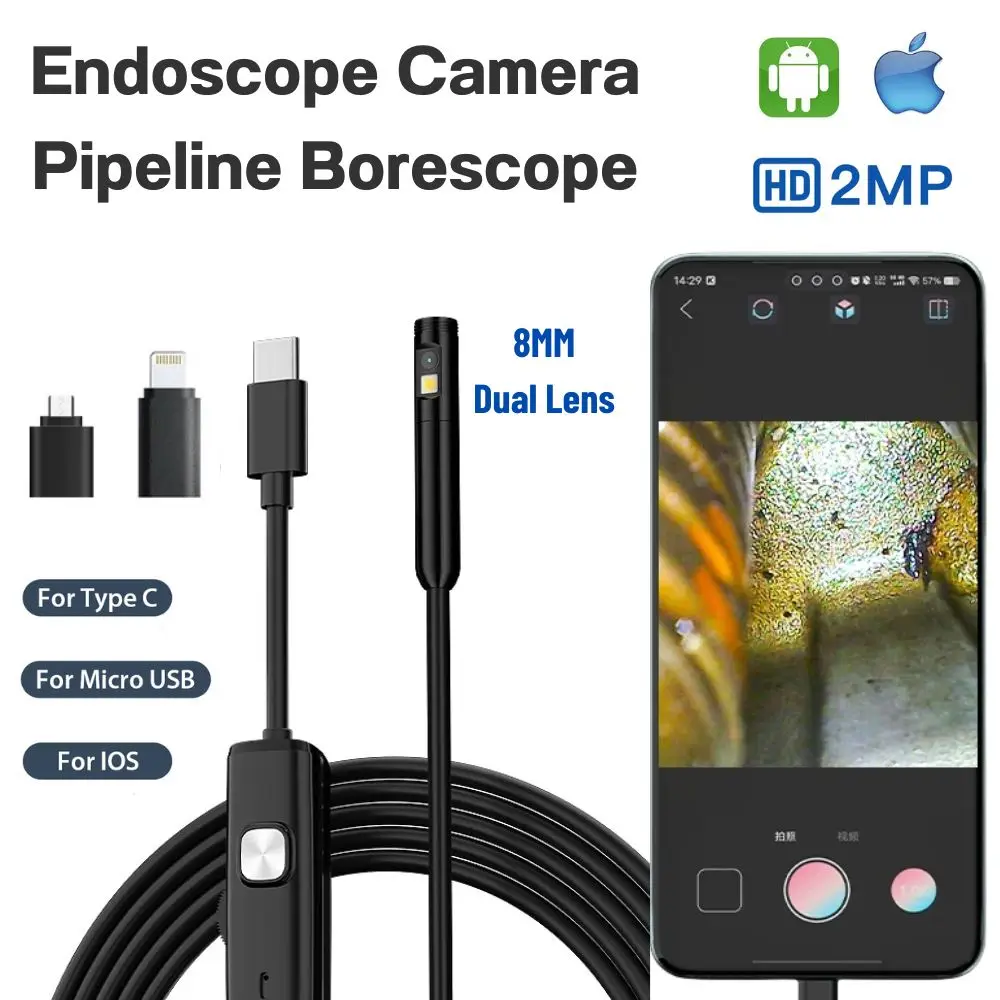 

2MP HD Endoscope Inspection Camera 3 in 1 Micro USB/Type-C Mini Waterproof Pipeline Borescope Camera for IOS iphone