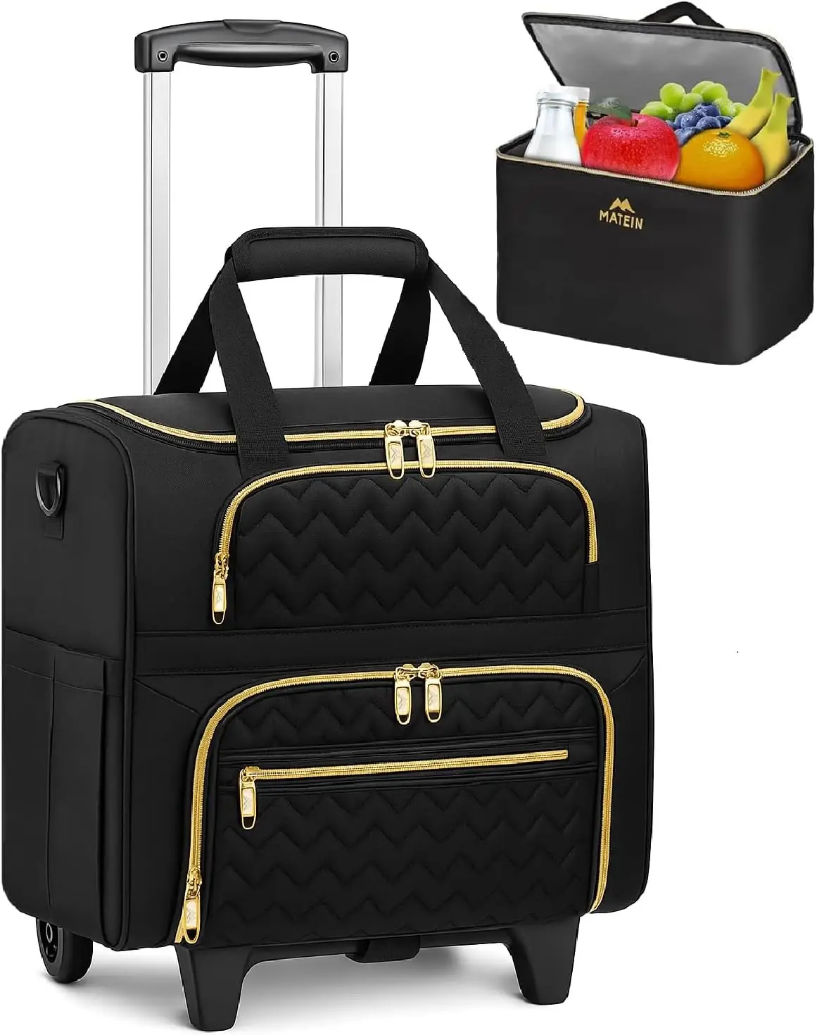 

15.6 Inch Rolling Laptop Bag with Wheels & Detachable Cart, Insulated Lunch Box for Women Work Office Travel