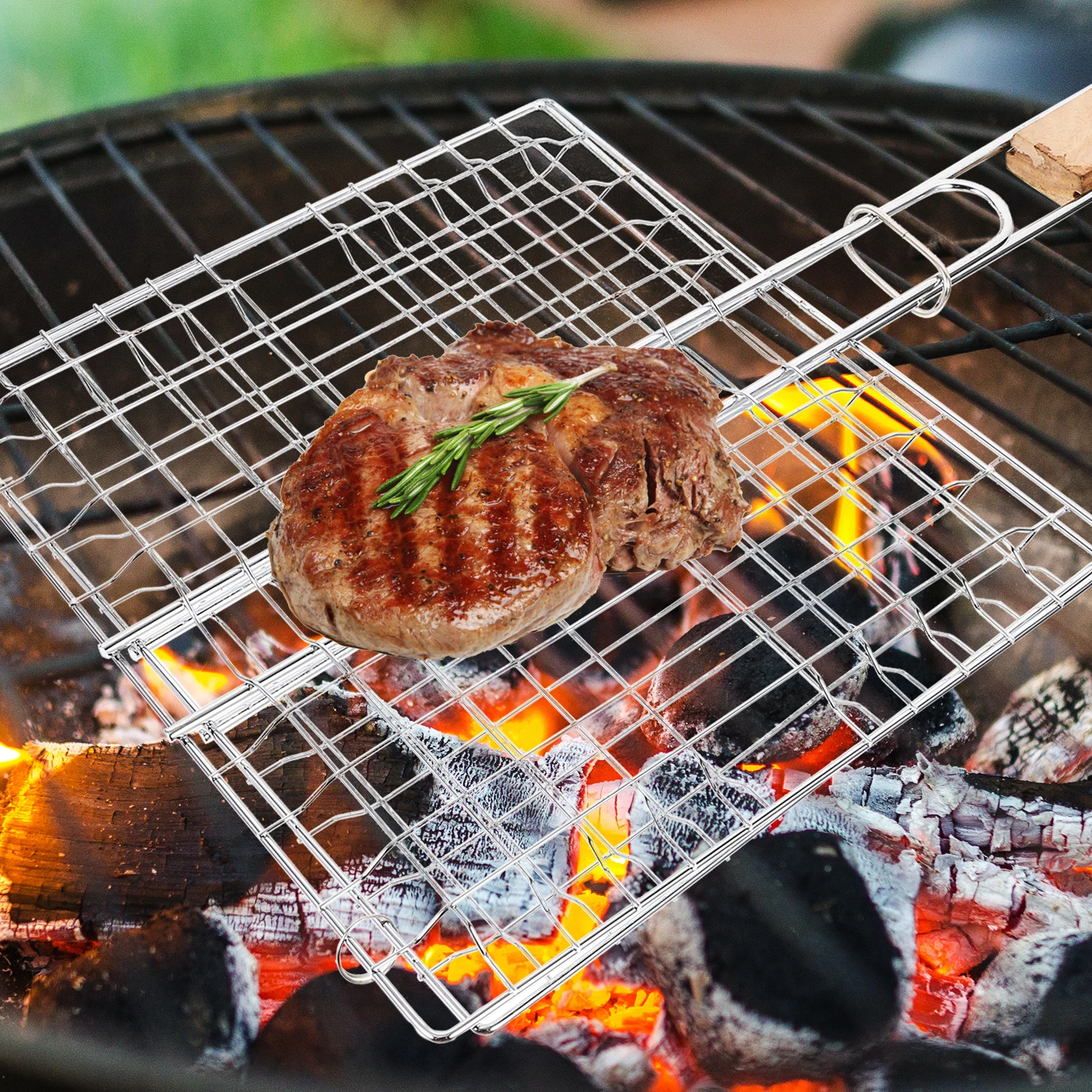 

Square Stainless Steel Grill Net Fish Bbq Roasting Rack Durable Easy Operate Outdoor Camping Hiking Picnic Baking Tool