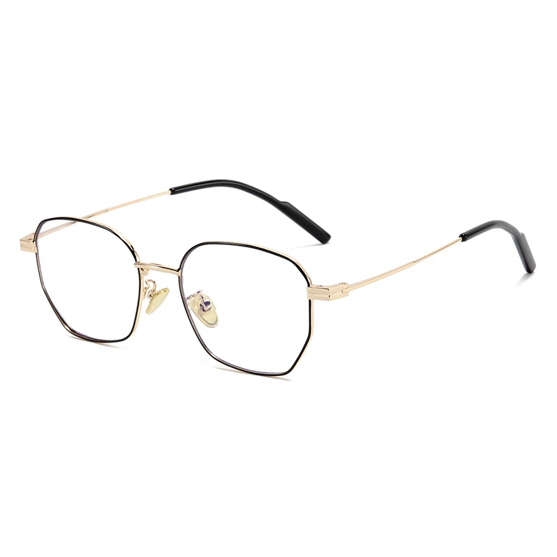 0 -0.5 -0.75 To -6.0 Blue Light Blocking Polygon Myopia Spectacles With Degree Metal Black Gold Frame Power Optical Glasses