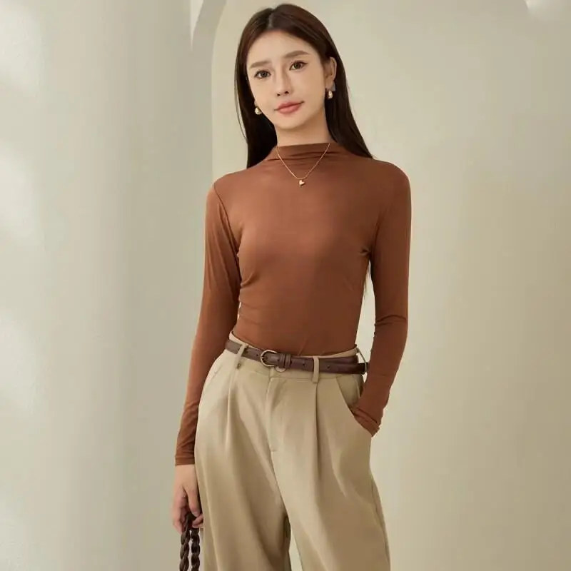 

Горячая рубашка с высоким воротником и длинными рукавами, модные топы Kawaii для девочек, тонкие, теплые, универсальные, тонкие, новые подходящие