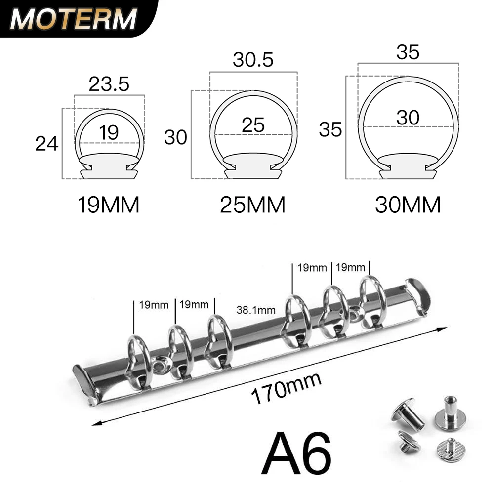 Moterm A6 Size Metal Spiral Rings Binder Clip With 2 Pairs of Screw For Diary Notebook Binder Clip File Folder