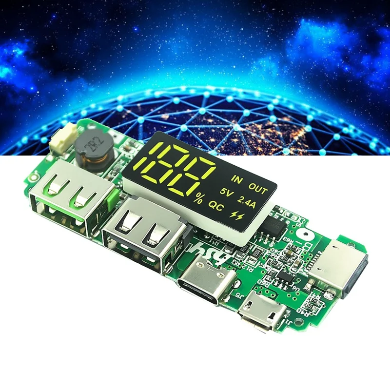 18650 Lithium Battery Digital Display Charging Module 5V 2.4A Three Charging Port With Display Boost Module Durable