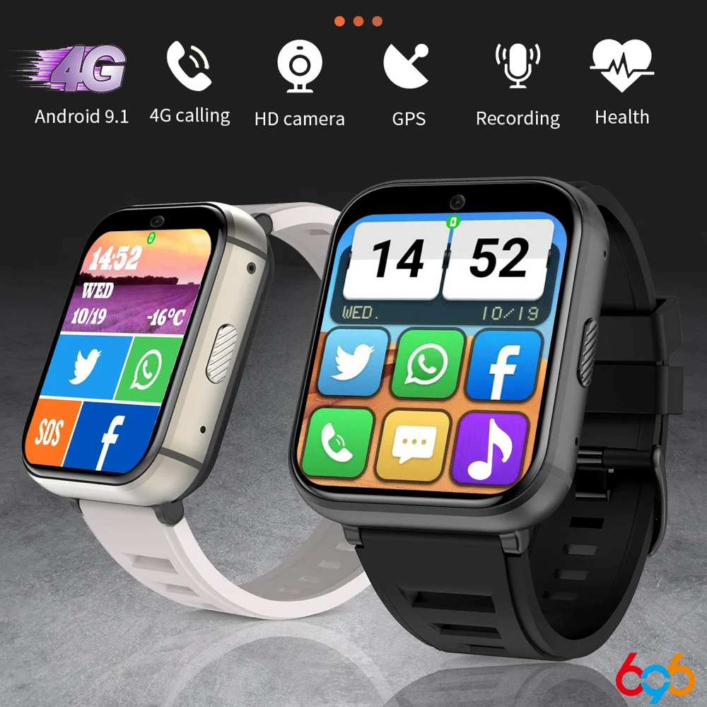 New RAM 4GB ROM 64GB 2.08 Inch 4G Call SOS Smart Watch GPS Wifi Camera Heartrate Testing Waterproof Sports Men Music Smartwatch