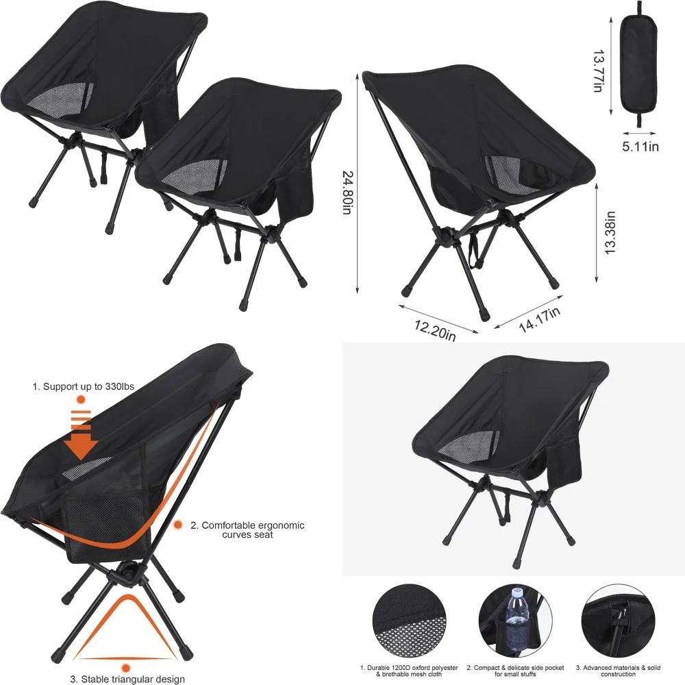 

camping chair2 Pack Collapsible Camping Chairs with Carrying Bag Lightweight Outdoor Hiking Chair Portable Picnic Beach Chair