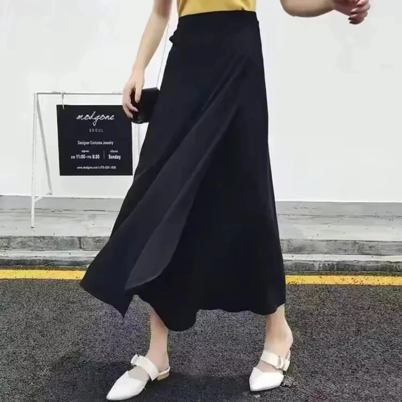 

Vintage Floral Print A-line Pleated Long Skirts Summer Women 2025 Korean Skirt Streetwear Waist Long Bandage Adjustable Skirts