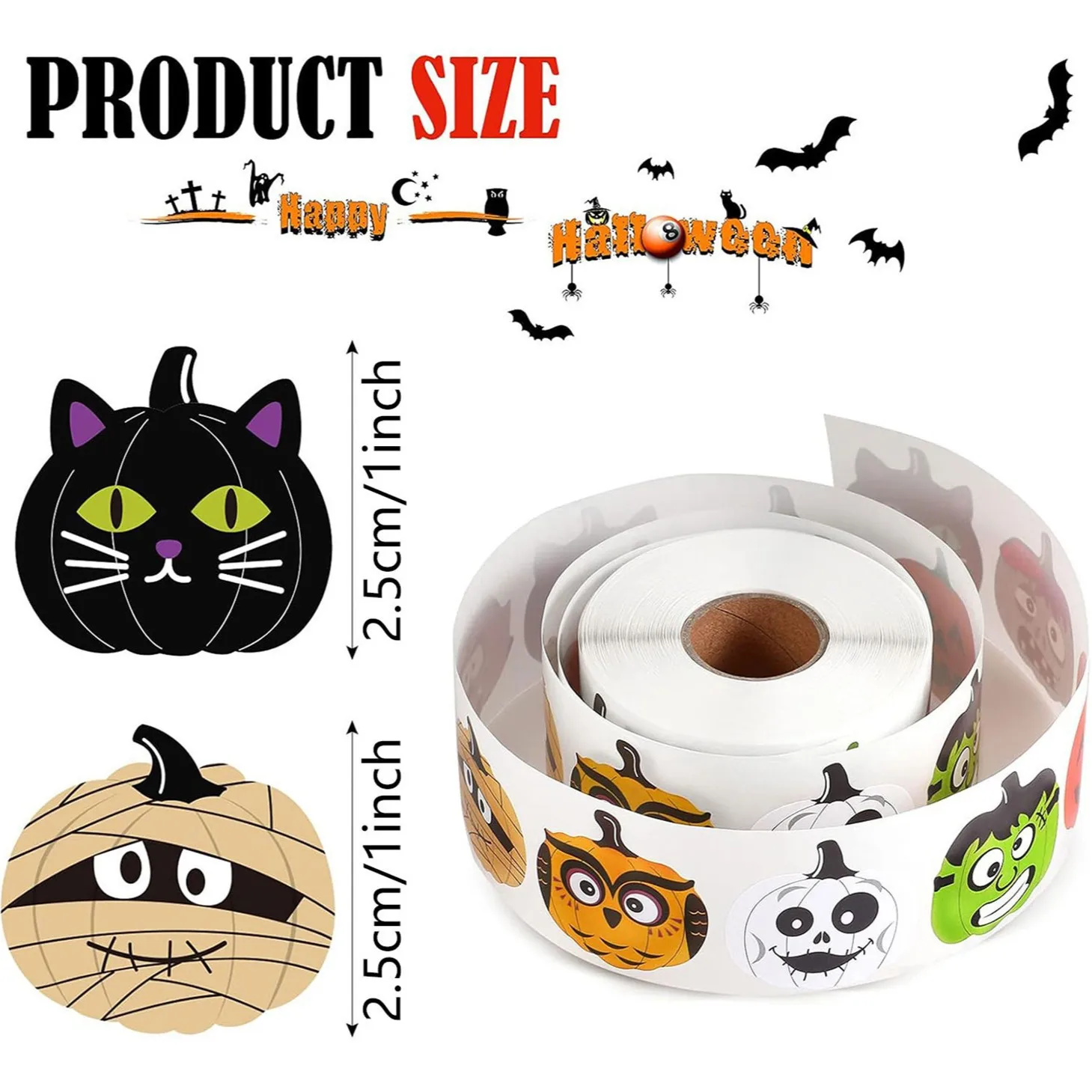 500pcs Halloween Pumpkin Ghost Skull Stickers Roll 8 Designs Halloween Stickers Halloween Decals Round Seal Label Stickers
