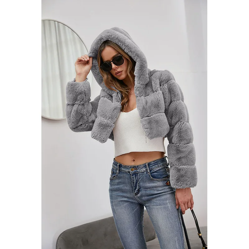 Women New Loose Comfortable Leisure Simple Gas Design Sense  Pure Color Fur Street Trend Warm Fox Hair Short Winter Cardigan