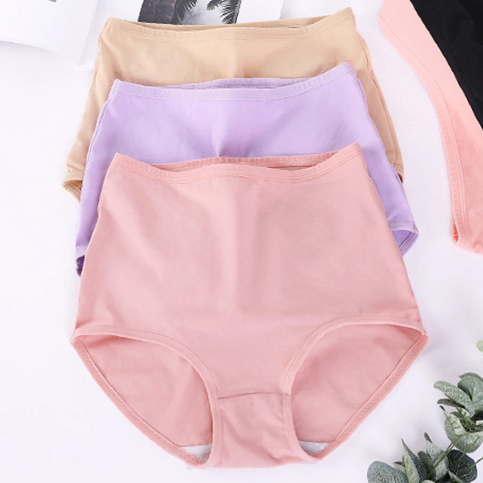 High Waist Plus Size Women's Underwear Breathable Soft Ladies Briefs Comfortable Stretchy Solid Color Daily Wear Female Panties