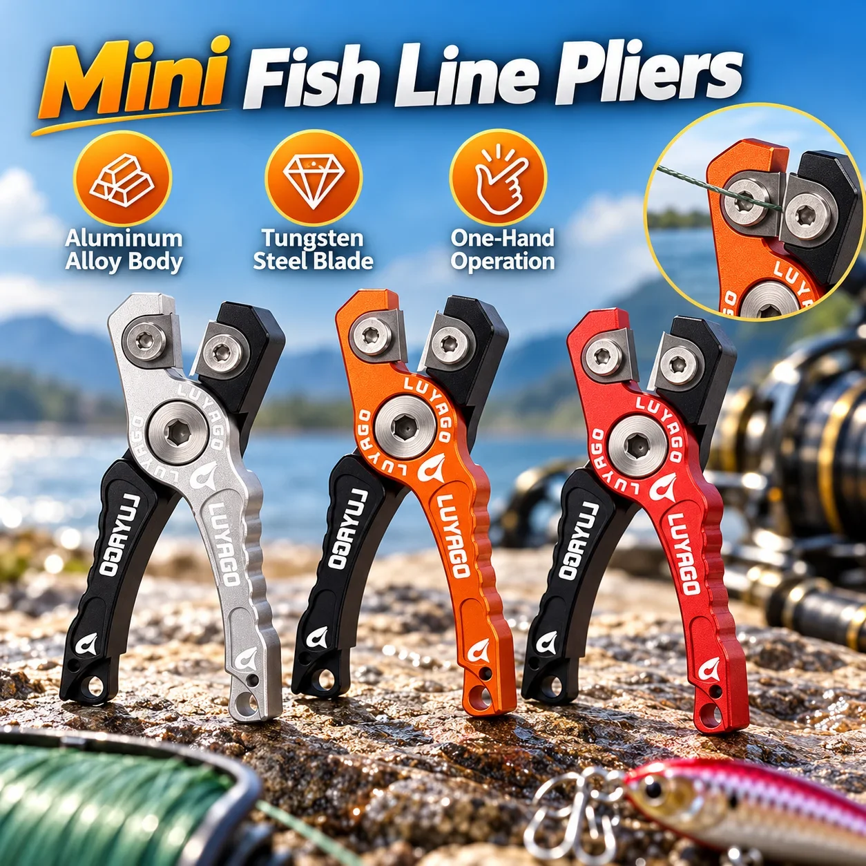 Mini Fishing Line Pliers Aluminum Alloy Fishing Line Cutter Tungsten Steel Blade Portable One-Hand Fishing Tool