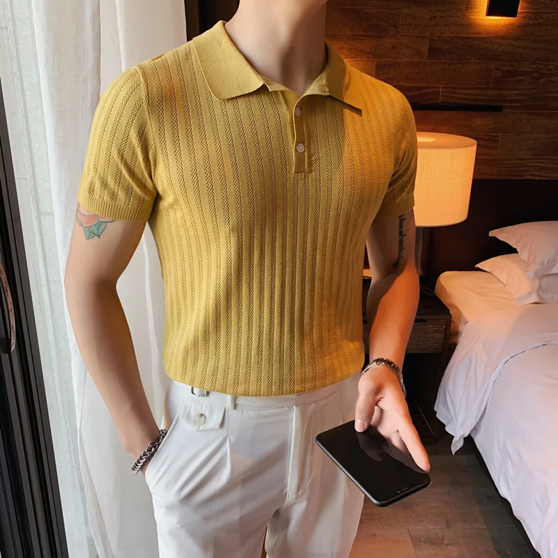 2023 Hot! Men's High Quality leisure Fashion Ice silk POLO shirts/Male slim fit short sleeve POLO shirts white Black yellow 3XL