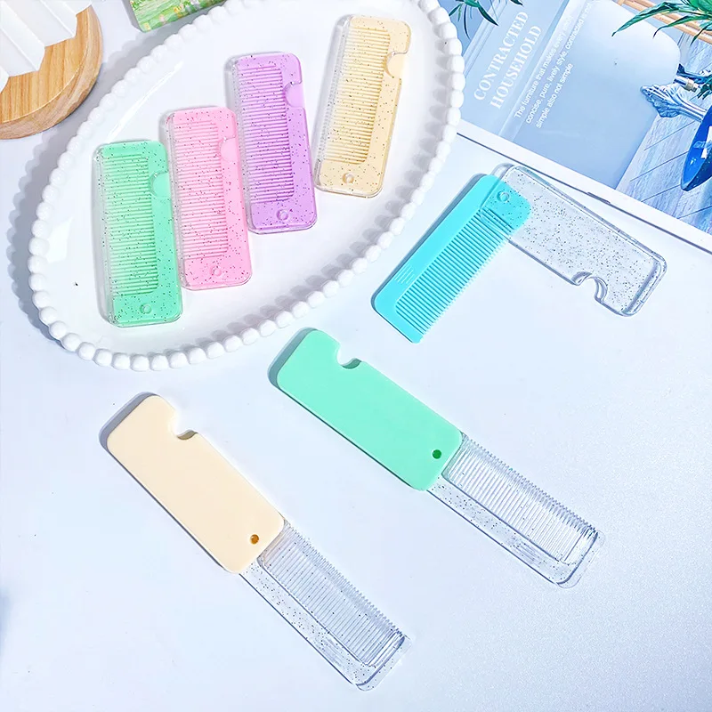 1PC Portable Folding Comb Set Makeup Mirror Cute Mirror Comb For Girls Pocket Size Travel Comb