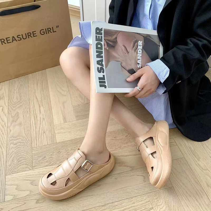 Retro Mode Casual Ronde Neus Holle Non-Slip Handige Sandalen Voor Dames