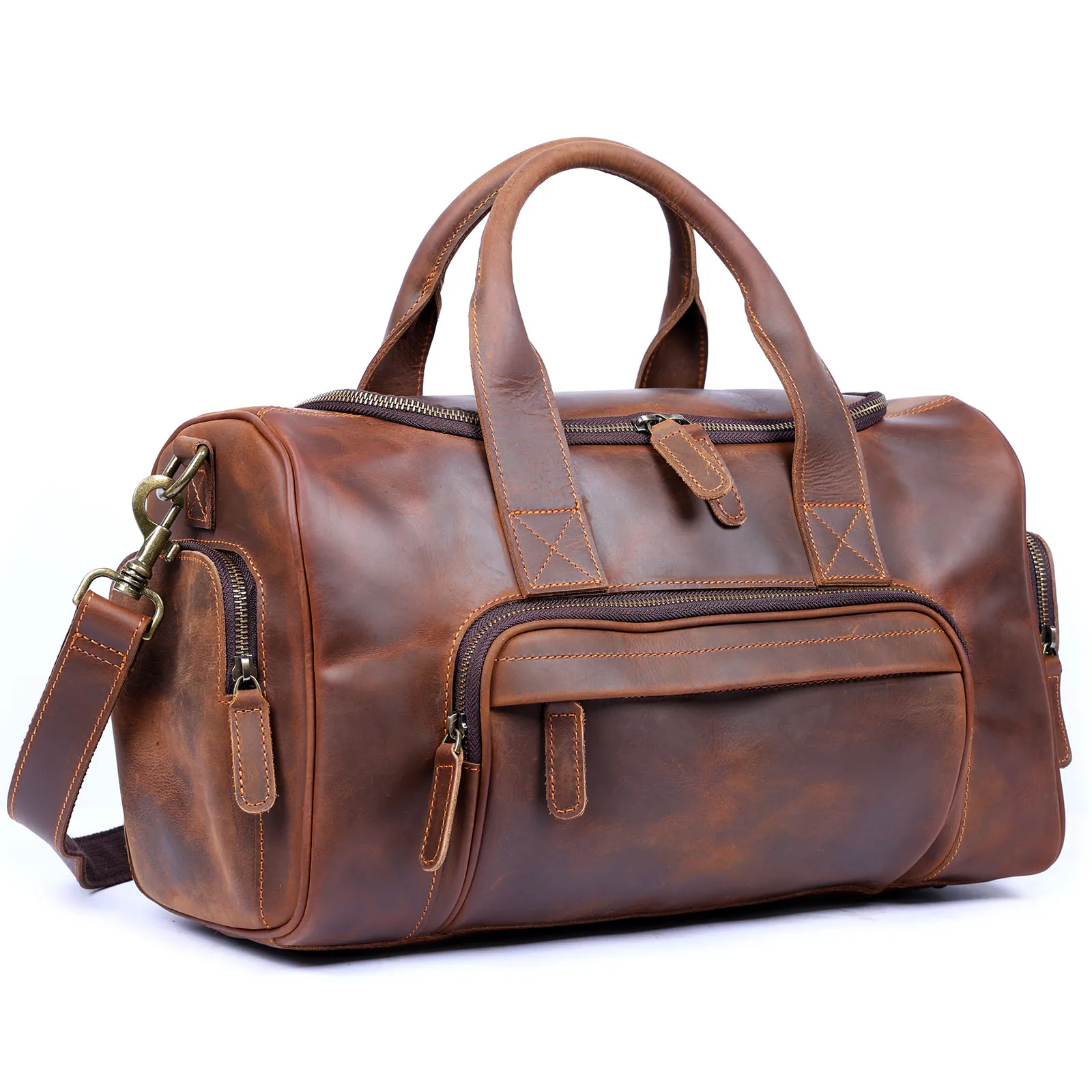 S.WORKER Vintage Echtleder-Reisetasche Crazy Horse Rindsleder-Reisetasche Herren-Weekender-Tasche Sporttasche Handgepäck – Detail 20