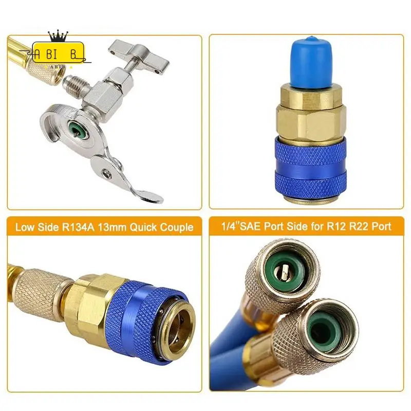 

ABIB -R134A Charging Hose To Refrigerator -With Air Conditioning Gauge - Refrigerant R134A Can Tap To R-12/R-22 Port