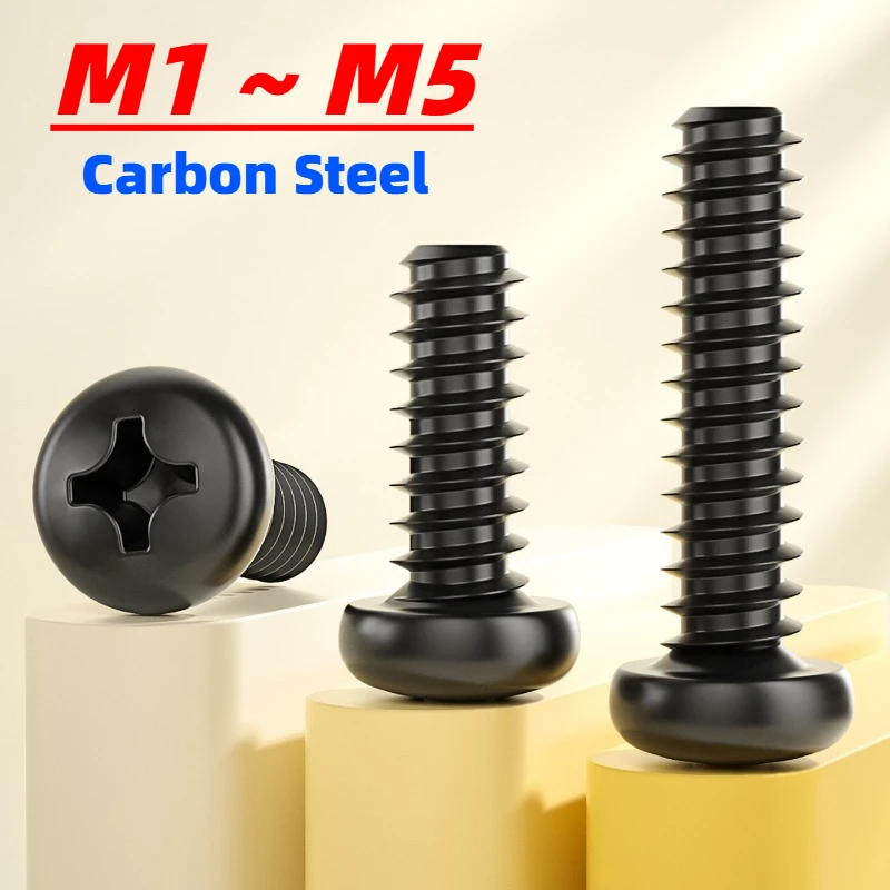 M1-M5 Black Carbon Steel Cross Round Head Flat Tail Self Tapping Screw Phillips Cross Recessed Head Self Tapping Screws