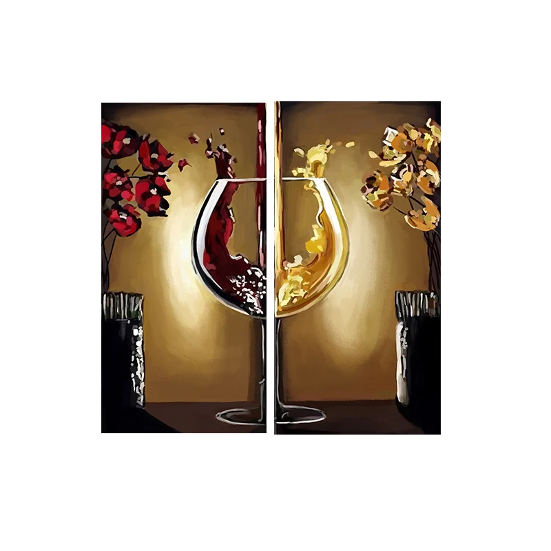 Red Wine Glass Flower OIl Painting on Canvas Bar Restaurant Kitchen Posters and Prints Wall Picture for  Dinning Living Room