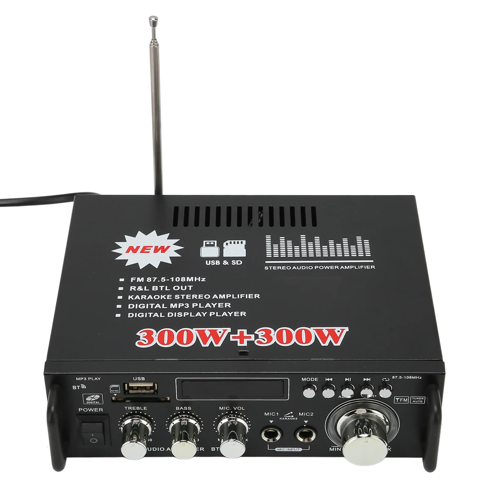 مكبر صوت قوي ممتاز 300 وات بلوتوث مع منفذ بطاقة ذاكرة USB وجهاز تحكم عن بعد وشاشة LED لنظام ستيريو منزلي