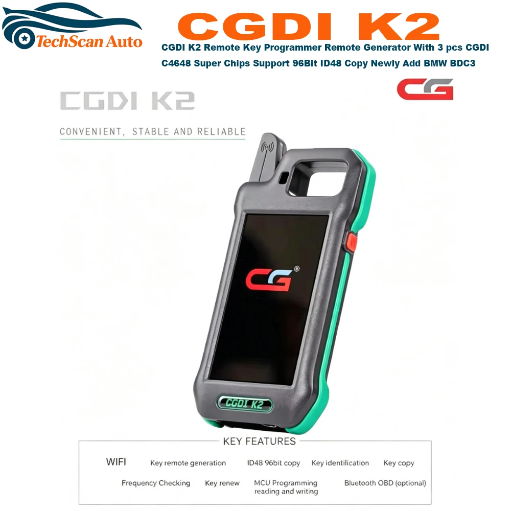 CGDI K2 Remote Key Programmer Remote Generator With 3 pcs CGDI C4648 Super Chips Support 96Bit ID48 Copy Newly Add BMW BDC3