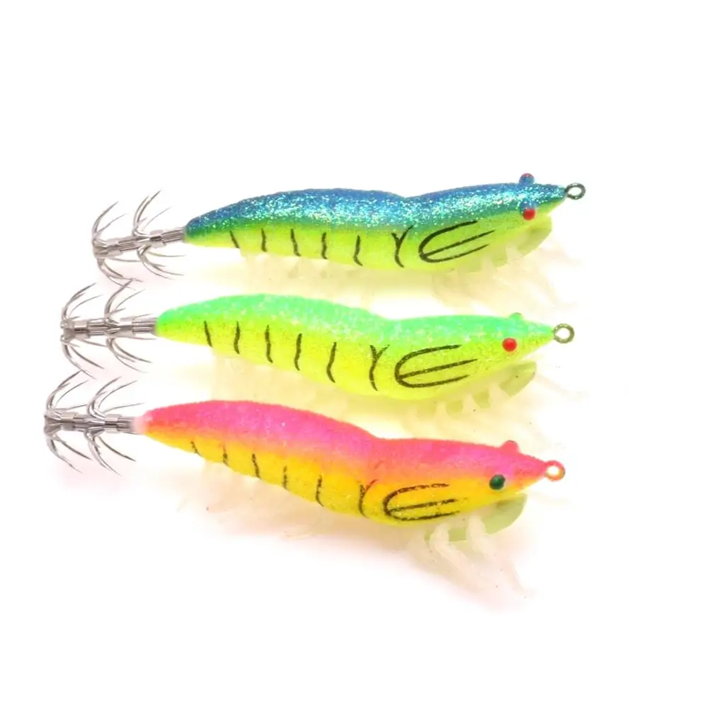 Leuchtender Imitationsholz-Garnelen-Tintenfisch-Haken Nr. 2.5 Nr. 3,5 cm Weichfüßige Garnelen Meeresfischerei Lua Fluoreszierender Köder – Detail 7