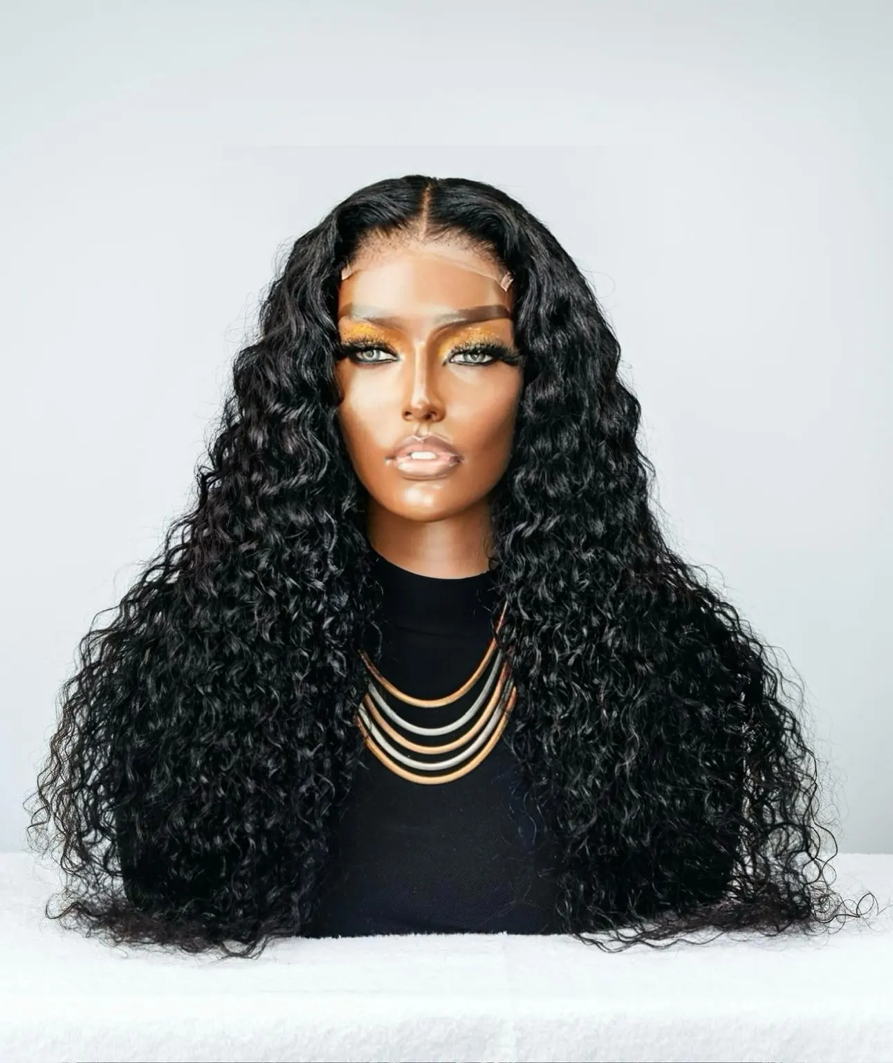 20 36 Inch Deep Wave Natural Black 180 Density 13x4 HD Lace Forehead Wig Transparent Human Hair Curly High Quality Women  Wig