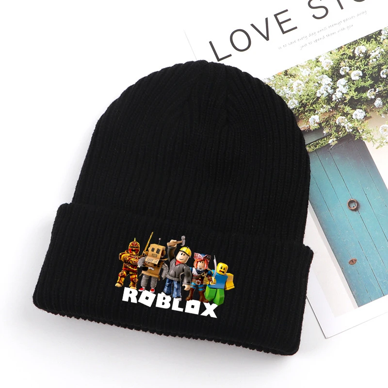 Roblox sombreros de lana juego de dibujos animados figura de Anime estampado tocado calle al aire libre caliente Animes gorro tejido niño niña