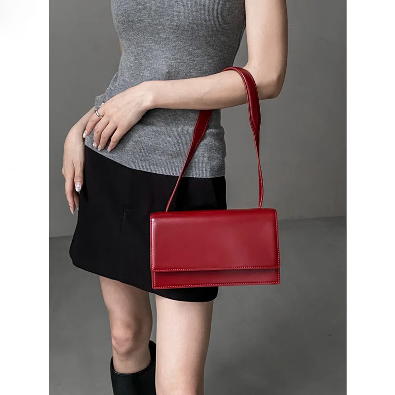 FIRMRANCH Retro Commuting Simple Solid Color Organ Small Square Bag Women's One Shoulder Underarm Bag High Quality Cowhide Purse