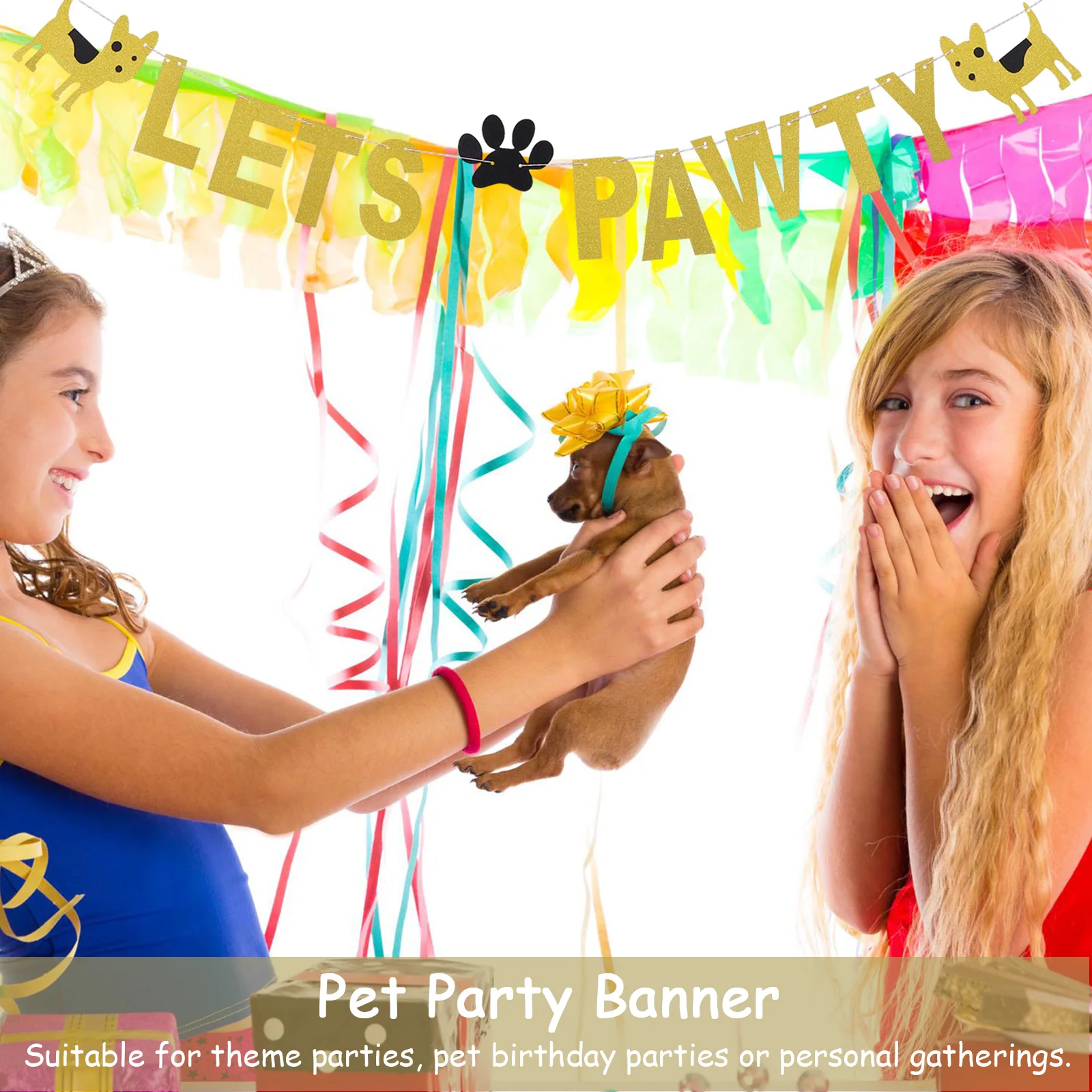 

Birthday Cake Dog Party Flowers Decorations Lets Banner Sign Paper Pet Garland PAWTY
