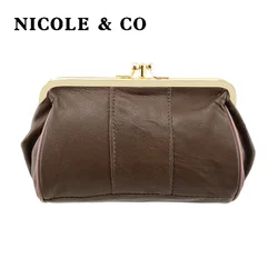 NICOLE & CO-Petit portefeuille à loquet en métal pour femme, mini porte-monnaie, cuir véritable, peau de mouton, cartes pour filles, fermeture éclair, sac à monnaie, original