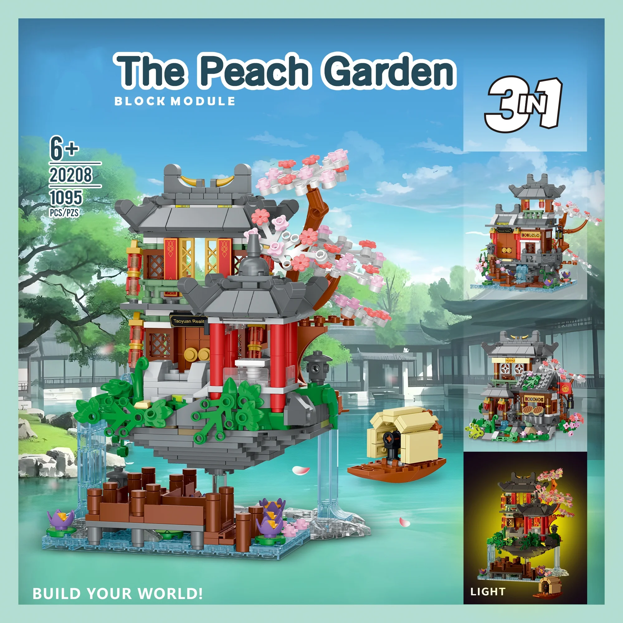 

NEW Chinese Style Creative Peach Blossom Three in One Building Blocks with Light STEM Toy DIY Model Kit Desktop Decoration Gift
