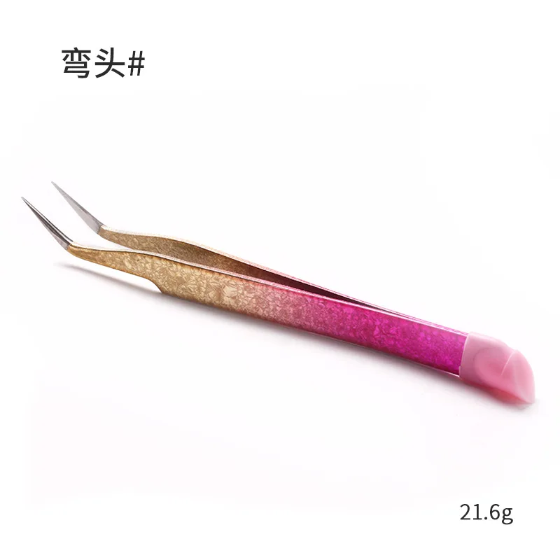 1Pc Double Ended Nail Art Tweezer with Silicone Pressing Head Rhinestones Sticker Picking Tool Stainless Steel Eyelash Tweezers