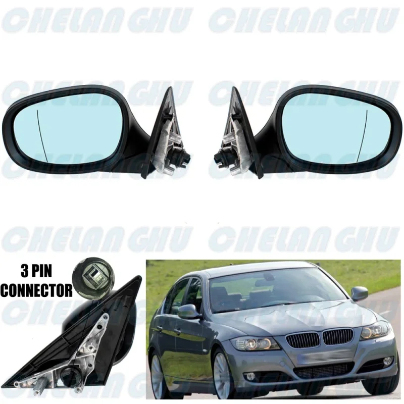 

For BMW E90 E91 LCl 318i 320i 325i 2009 2010 2011 2012 1 Pair 3 Pins Black Painted Blue Glass Auto Adjust Memory Mirror Assembly