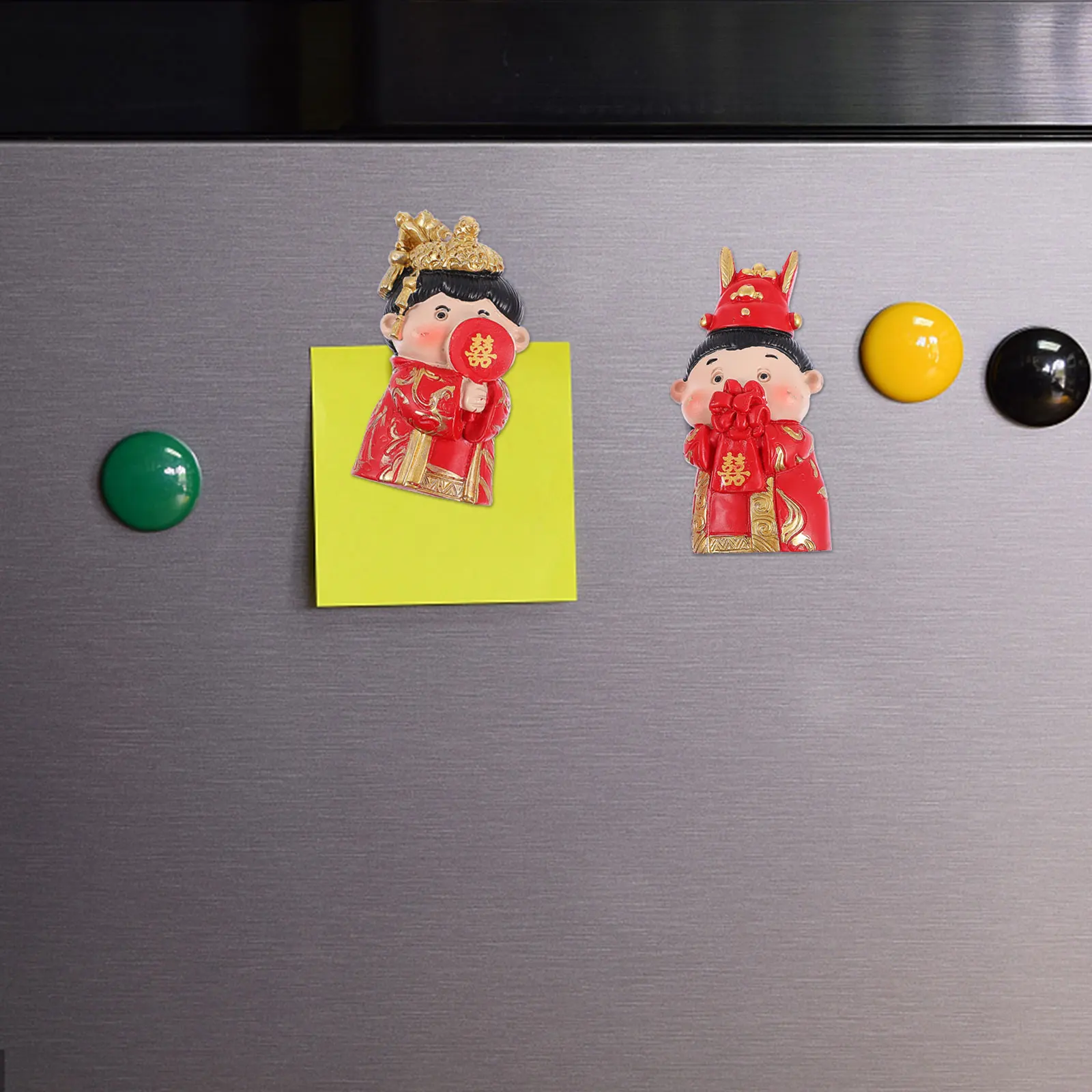 

2 Pcs Festive Refrigerator Stickers Wedding Decoration Chinese Style Decorations Resin Magnet National