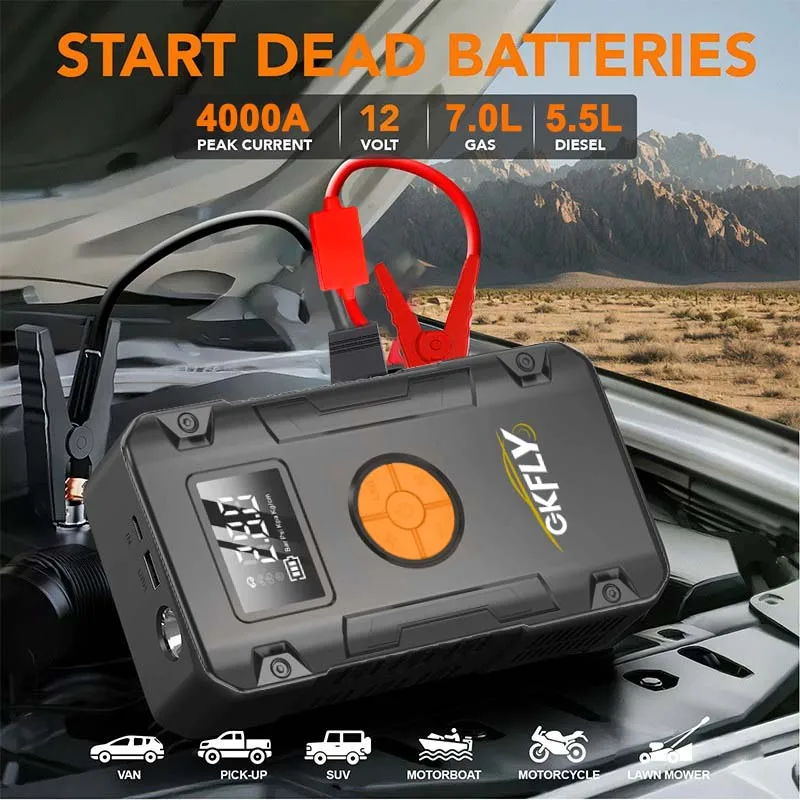 GKFLY 12V Startgerät 4000A Auto Starthilfe mit Luftkompressor Auto Batterieladegerät Booster für Benzin Diesel Autos – Detail 3