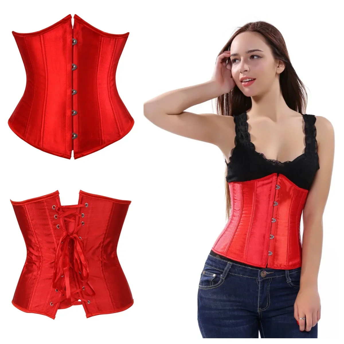 Corset Tops for Women Lace Up Bustier Waist Trainer Underbust Vintage Valentines Corsets Renaissance Steampunk Halloween Costume