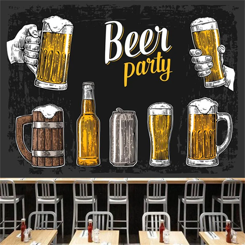 

Custom Retro Hand Painted Beer Wallpaper Industrial Decor Mural Bar KTV Oktoberfest Party Restaurant Background Wall Papel Tapiz