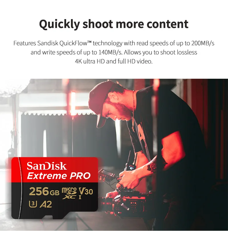 SanDisk Extreme PRO MicroSDXC-Karte 32GB 64GB 128GB 256GB 512GB 1T UHS-I U3 A2 V30 200MB/s Lesegeschwindigkeit mit SD-Adapter 4K-Video – Detail 3