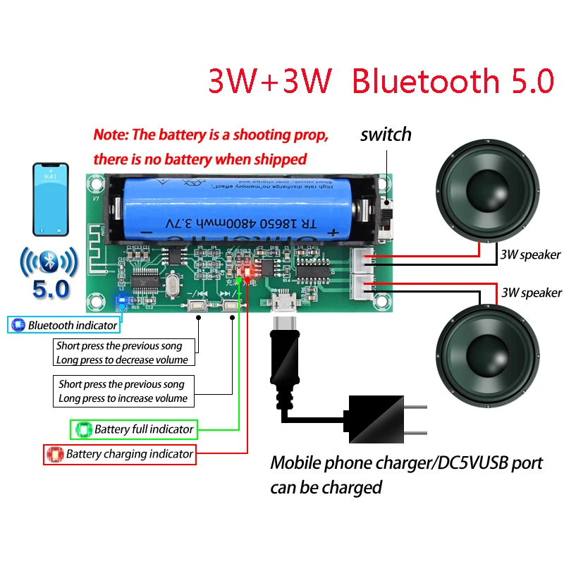 Pam8403 Verstärker platine 2*3w 5.1-Kanal Stereo Klasse D Audio verstärker Bluetooth 2,0 5,0 Batterie halter Lautsprecher a153