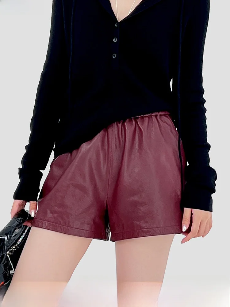 

Женские повседневные брюки Malidimu из натуральной кожи, осень 2024, широкие повседневные брюки с эластичной резинкой на талии, уличные брюки из овчины