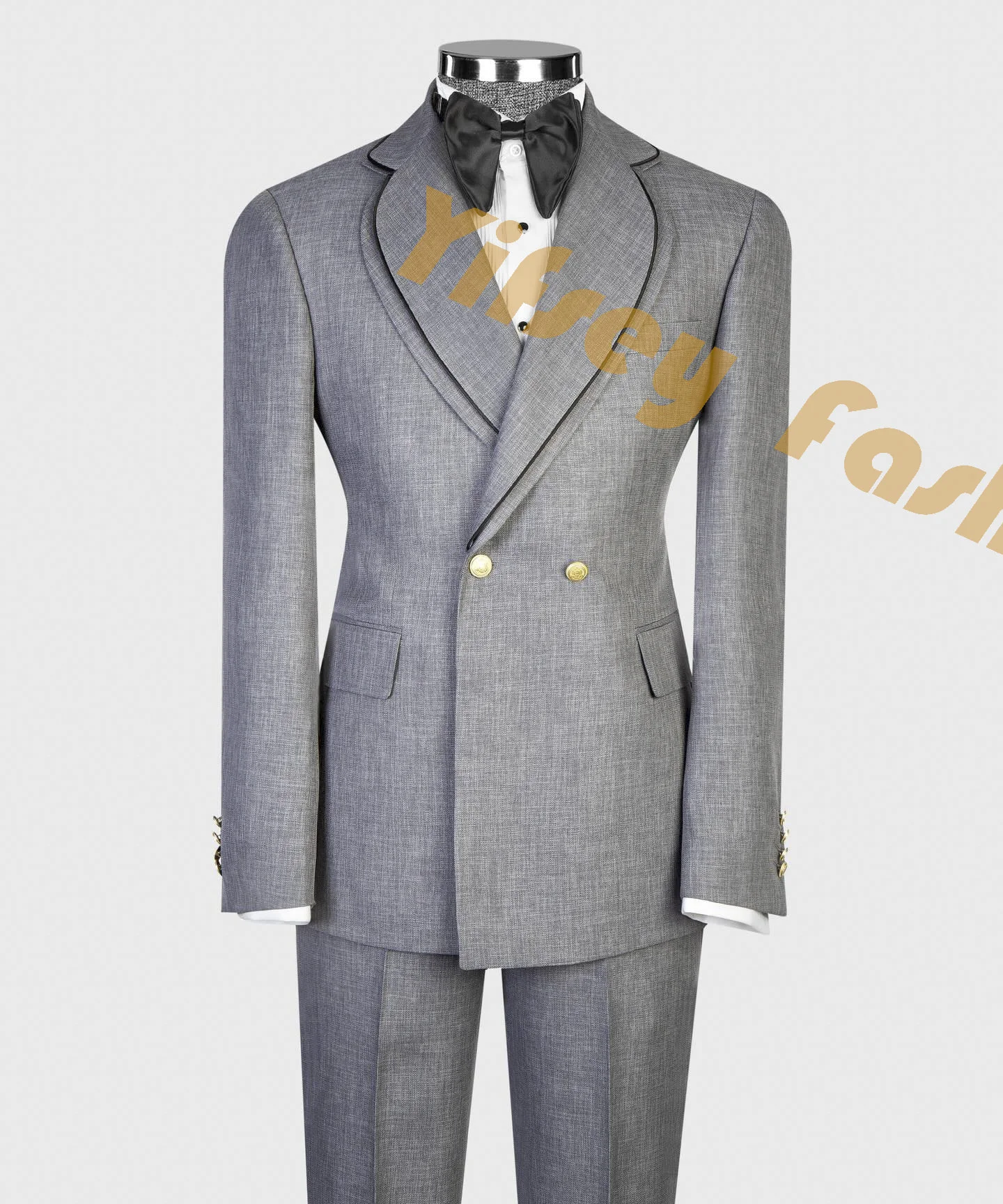 

Double Breasted Double Neck Design Social Men Suit Set Wedding Groom Custom Made Jacket Pants Party Blazer Trousers Outfits 2pcs