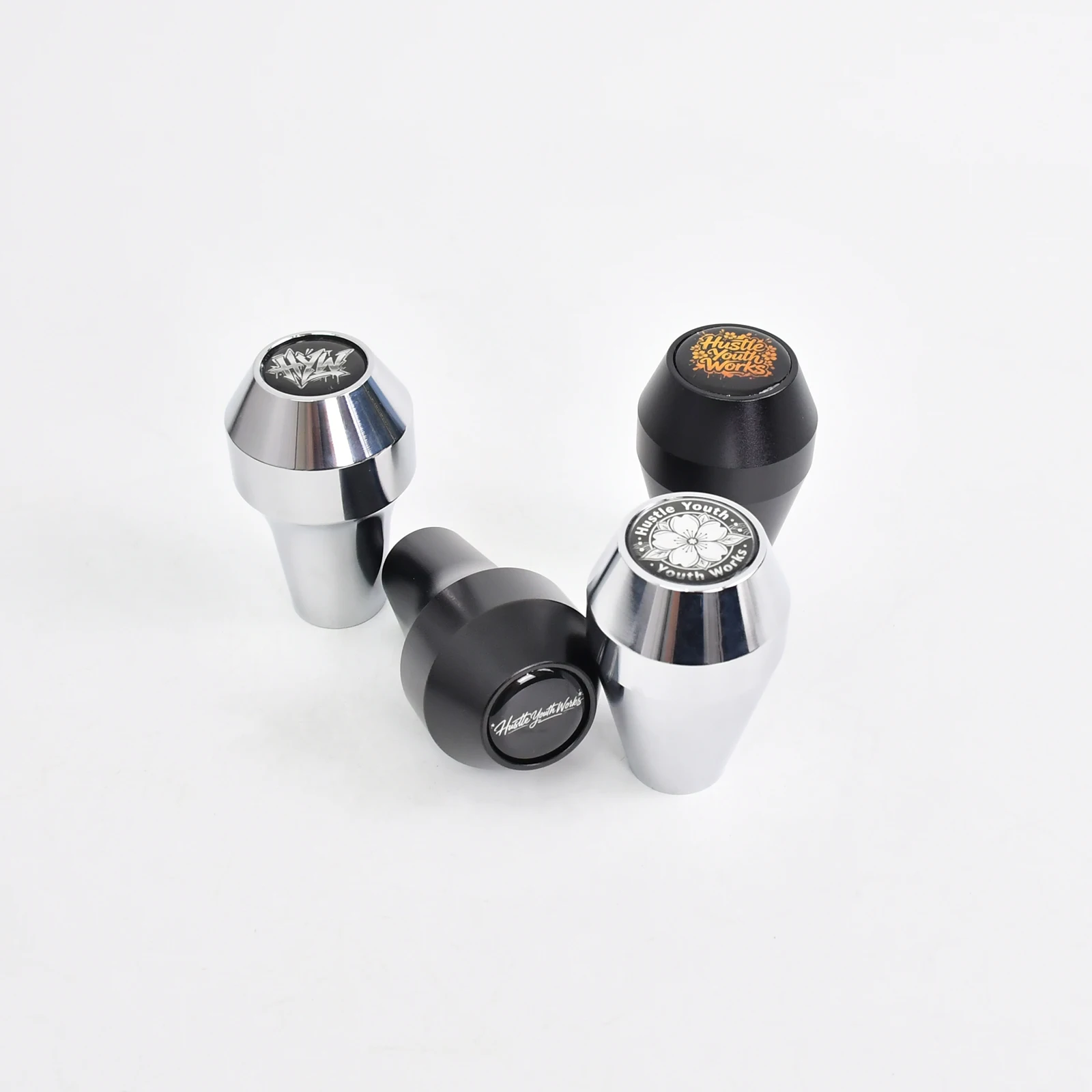 Custom Car Shifter Knob Black & Silver Matte Aluminum Alloy Hustle Youth Works Sakura Design Manual Gear Knob JDM Style